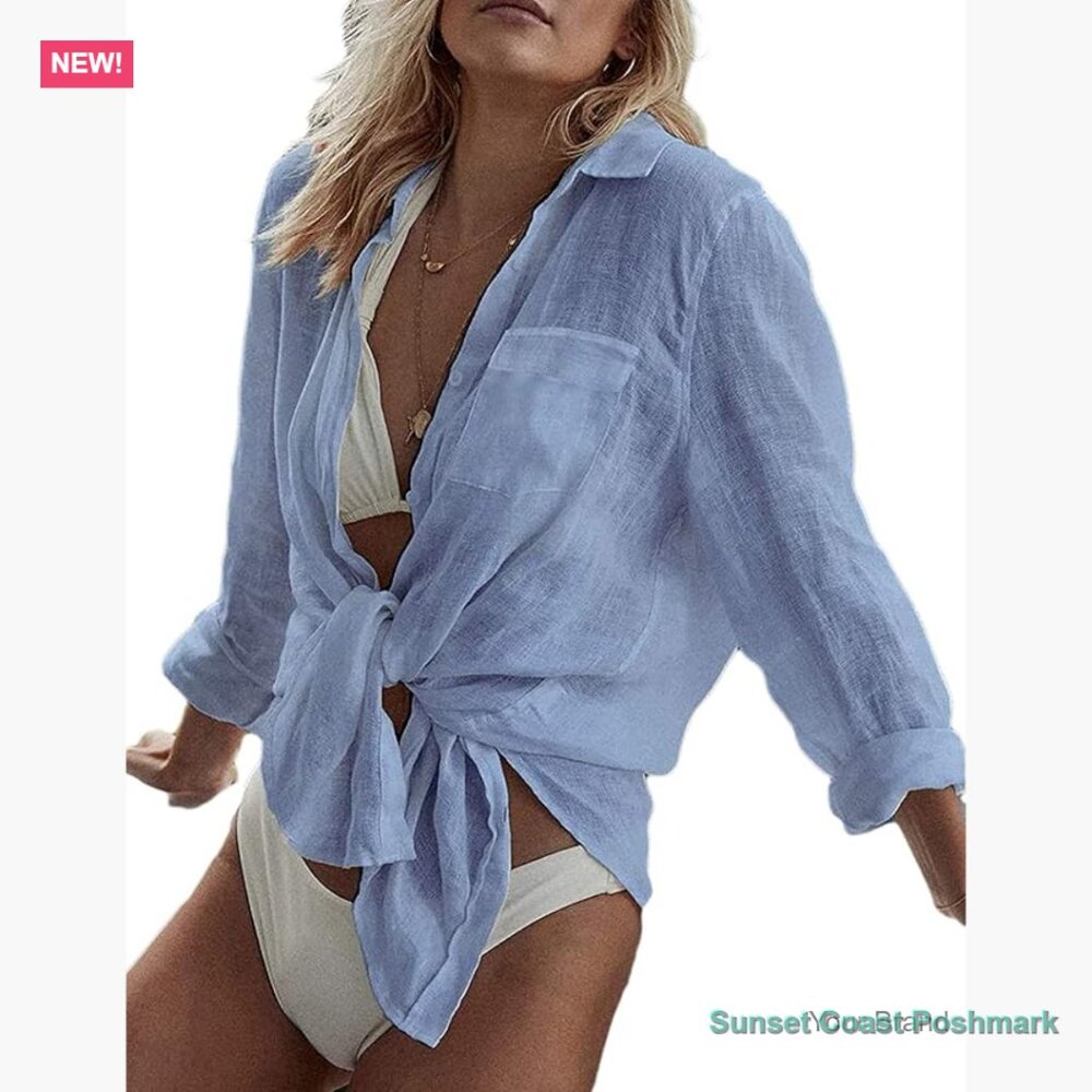 Lightweight Viscose Button Down Shirt Swimsuit Co… - image 1